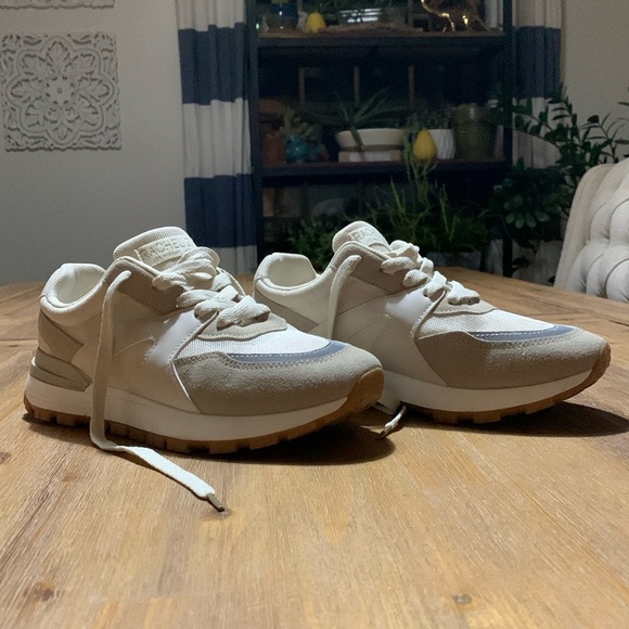 RACHEL ZOE - Sophie Beige & Taupe Retro Mesh Lace Up Cushion Sneakers Size 8.5 - Picture 3 of 16